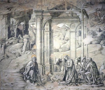 Natividad 1488 religión Siena Francesco di Giorgio en blanco y negro Pinturas al óleo